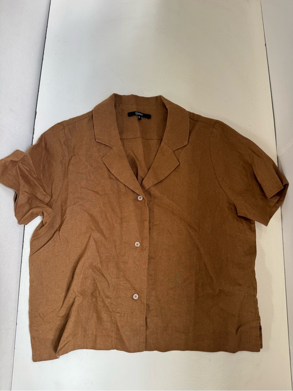 Quince 100% European Linen Shirt M Rust Chile Brown Notched Collar Resort